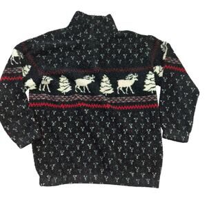 Vtg 90’s Black Holiday Reindeer Christmas Fleece Jacket Women’s M Cozy Cottage